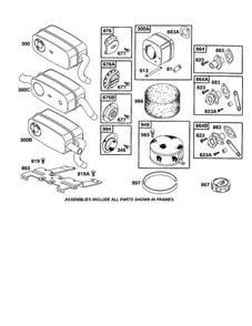 Exhaust Muffler Diagram and Parts List for 422700-422799 2107- 2281- 2500 Briggs and Stratton Engine